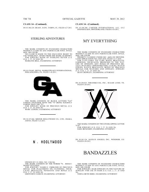 marks published for opposition - U.S. Patent and Trademark Office