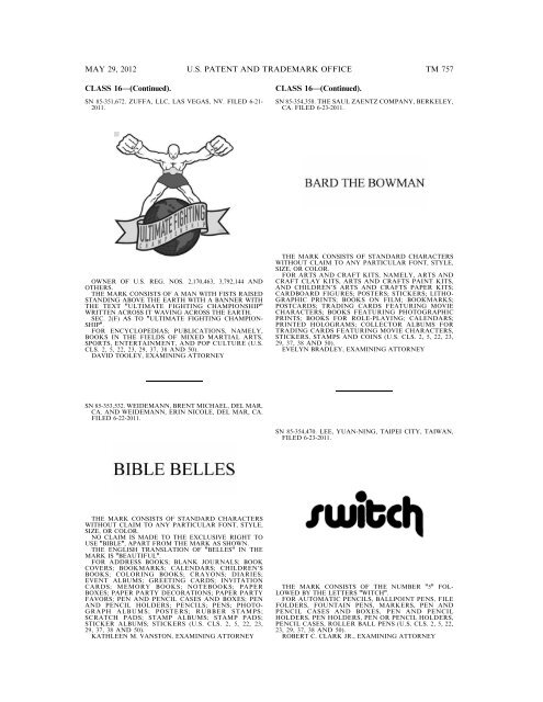 marks published for opposition - U.S. Patent and Trademark Office