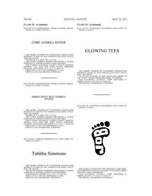 marks published for opposition - U.S. Patent and Trademark Office