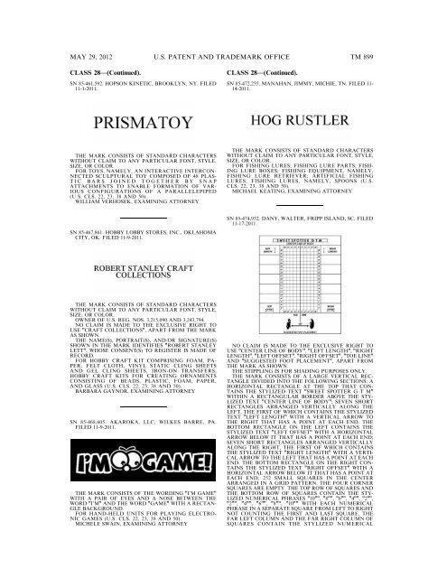 marks published for opposition - U.S. Patent and Trademark Office