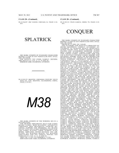 marks published for opposition - U.S. Patent and Trademark Office