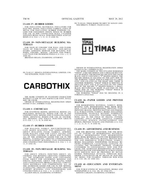 marks published for opposition - U.S. Patent and Trademark Office