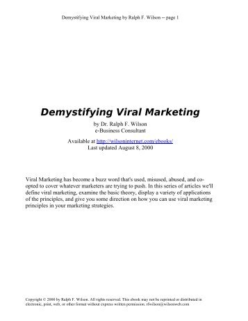 Viral Marketing, Part 1. Web Marketing Today, Issue 70, February 1 ...