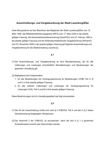 Ausschreibungs- und Vergabeordnung der Stadt Lauenburg/Elbe