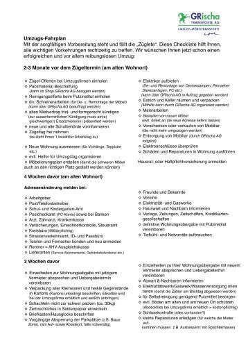 Checklisten Umzug National - GRischa Transporte AG