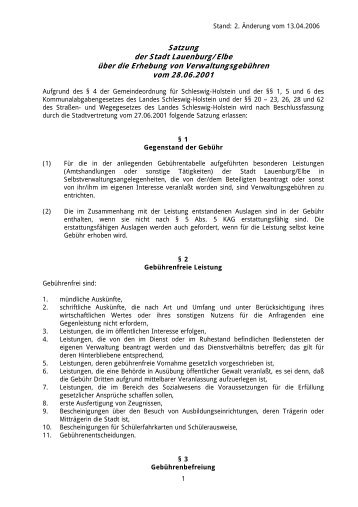 Verwaltungsgebührensatzung + Tabelle - Stadt Lauenburg/Elbe