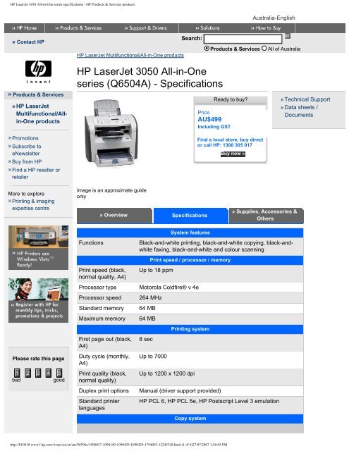 HP LaserJet 3050 All-in-One series specifications - The Copier Shop