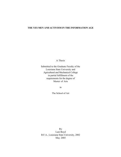THE YES MEN AND ACTIVISM IN THE INFORMATION ... - Index of