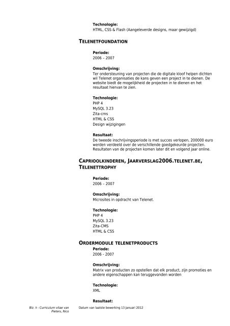 EUROPEES CURRICULUM VITAE MODEL ... - nstatic.be Website