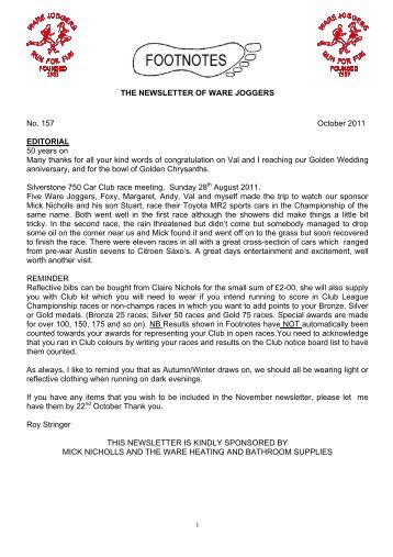 THE NEWSLETTER OF WARE JOGGERS No. 157 October 2011 ...