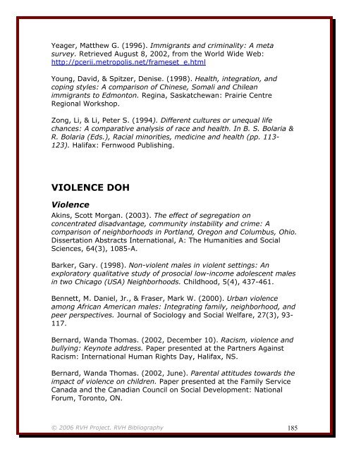 RVH Bibliography - Racism, Violence and Health Project ...