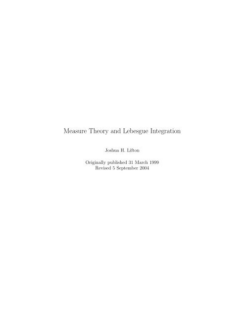 Measure Theory and Lebesgue Integration - MIT Media Lab