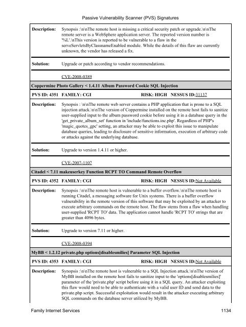 (PVS) Signatures - Tenable Network Security