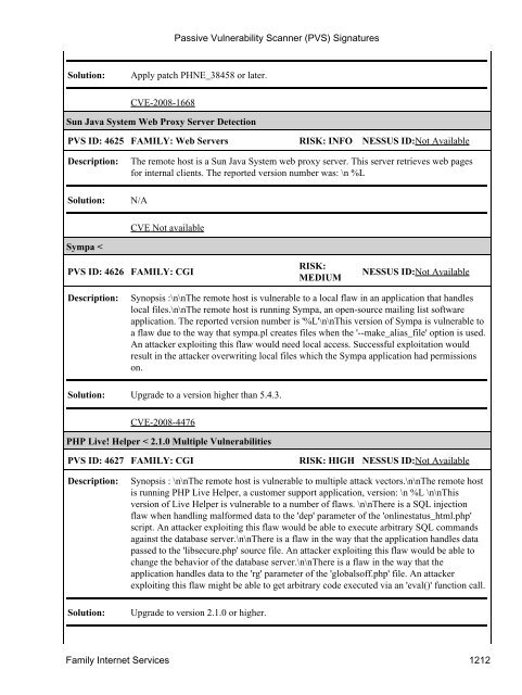 (PVS) Signatures - Tenable Network Security