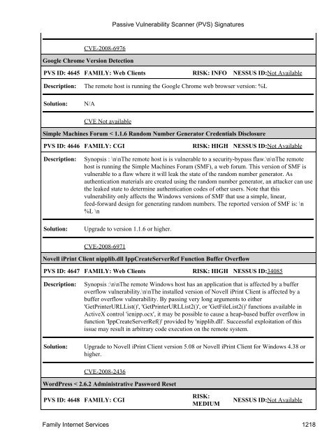 (PVS) Signatures - Tenable Network Security