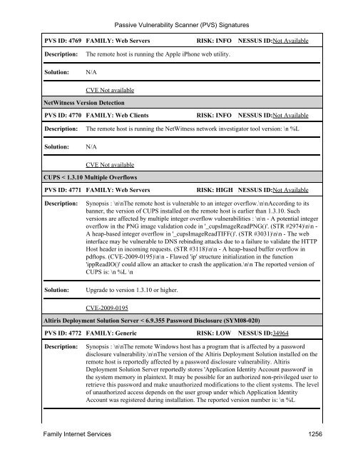 (PVS) Signatures - Tenable Network Security