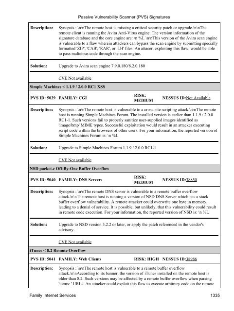 (PVS) Signatures - Tenable Network Security