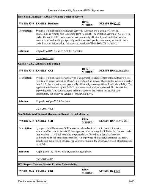 (PVS) Signatures - Tenable Network Security