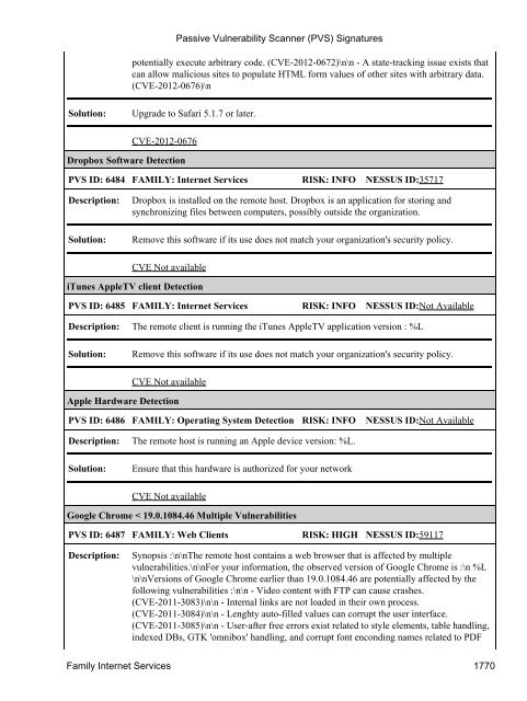 (PVS) Signatures - Tenable Network Security