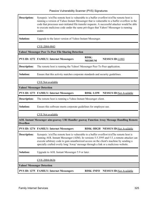 (PVS) Signatures - Tenable Network Security