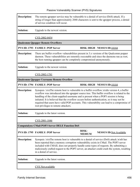 (PVS) Signatures - Tenable Network Security