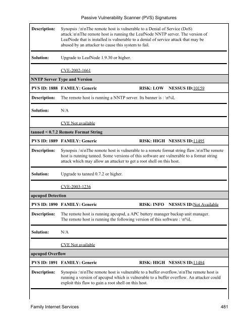 (PVS) Signatures - Tenable Network Security