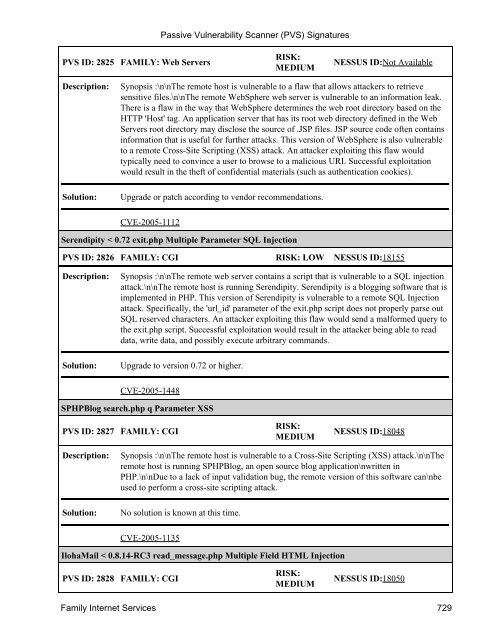 (PVS) Signatures - Tenable Network Security