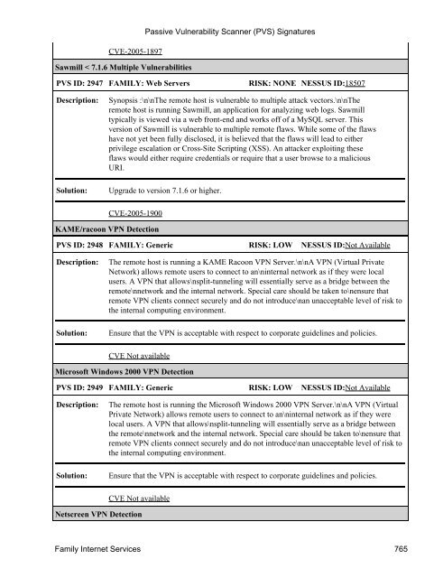 (PVS) Signatures - Tenable Network Security