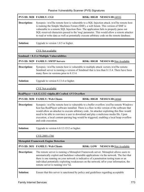 (PVS) Signatures - Tenable Network Security