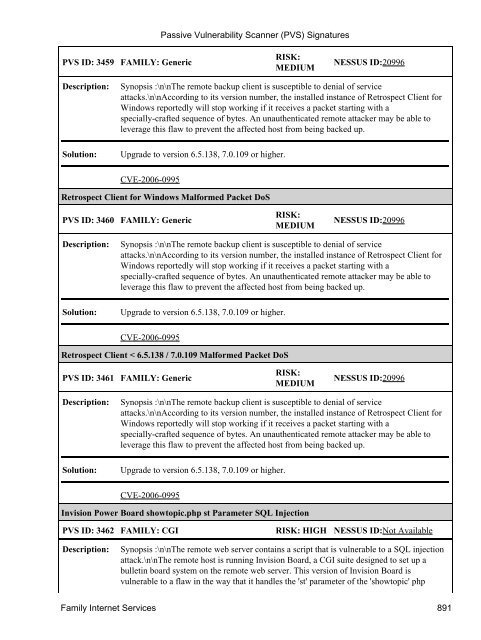 (PVS) Signatures - Tenable Network Security