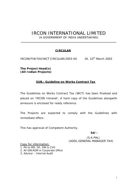 Guideline on WCT - IRCON's INTRANET SYSTEM!!!