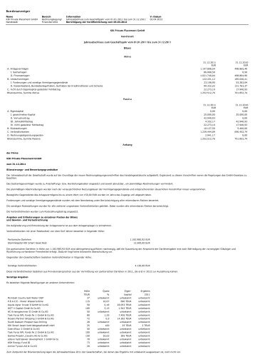 Bilanz der KIK Private Placement GmbH vom 31.12 ... - Cactus Invest