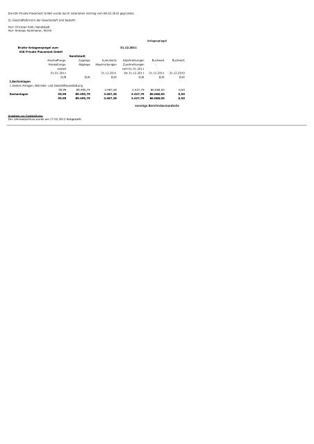 Bilanz der KIK Private Placement GmbH vom 31.12 ... - Cactus Invest