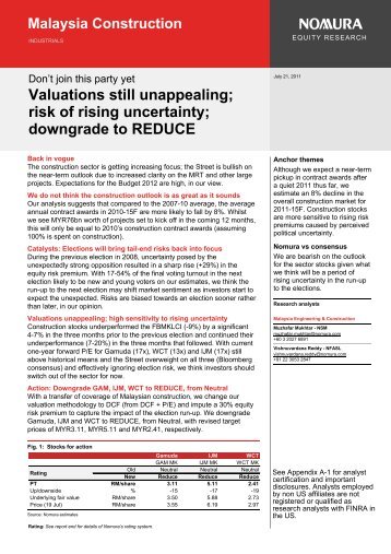 Valuations still unappealing; risk of rising uncertainty; downgrade to ...