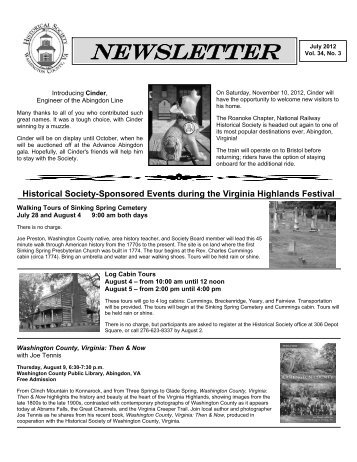 NEWSLETTER July 2012 - Historical Society of Washington County ...
