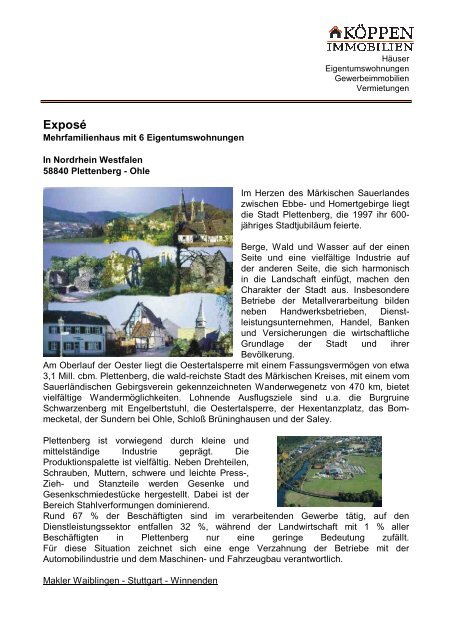 Mehrfamilienhaus Plettenberg weitere Infos - Köppen Immobilien