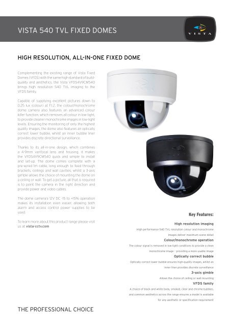 VISTA 540 TVL FIXED DOMES Vista CCTV
