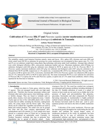 Original Article Cultivation of Pleurotus HK-37 and ... - URP Journals