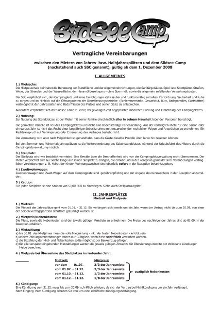 Vertragliche Vereinbarungen - Südsee-Camp