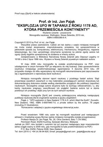 Prof. dr inż. Jan Pająk "EKSPLOZJA UFO W TAPANUI Z ROKU 1178 ...