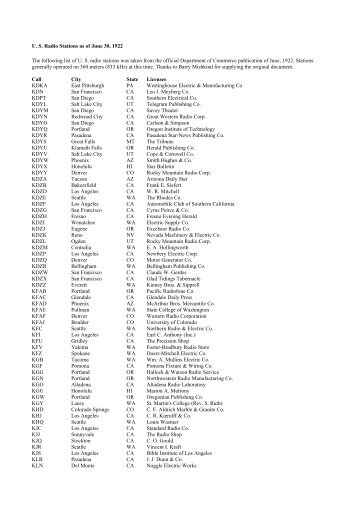 U. S. Radio Stations as of June 30, 1922 The following list of U. S. ...