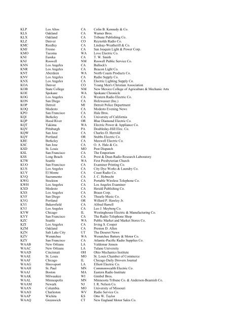 U. S. Radio Stations as of June 30, 1922 The following list of U. S. ...