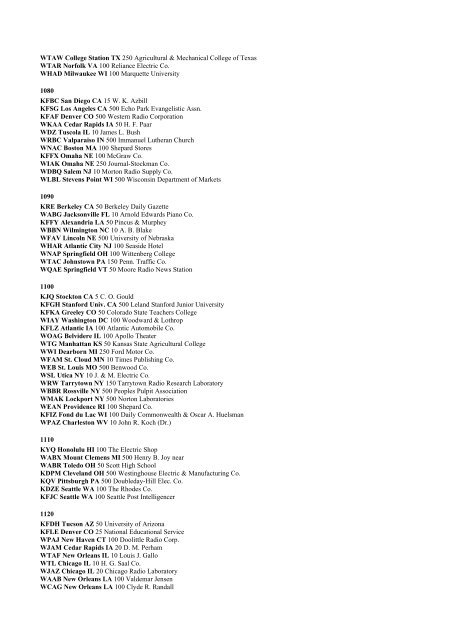U. S. Radio Stations as of June 30, 1922 The following list of U. S. ...