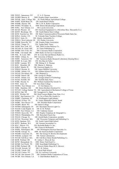 U. S. Radio Stations as of June 30, 1922 The following list of U. S. ...