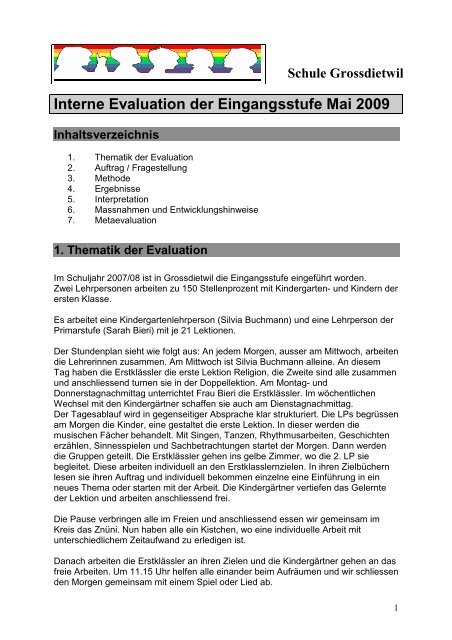 Interne Evaluation der Eingangsstufe Mai 2009 Inhaltsverzeichnis