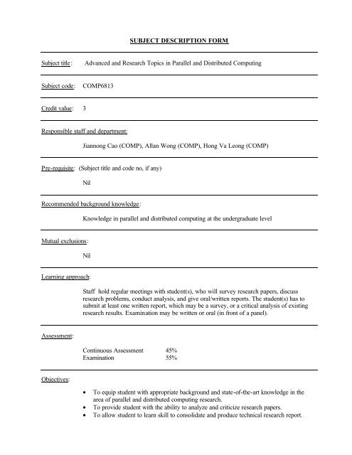 Advanced and Research Topics in Parallel and Distributed