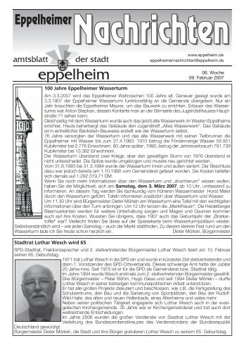 100 Jahre Eppelheimer Wasserturm Stadtrat Lothar Wesch wird 65
