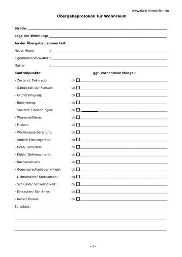 Ubergabeprotokoll Mietwohnung