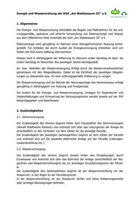 Energie- und Wasserordnung - Kleingartenverein „Waldessaum III“ eV