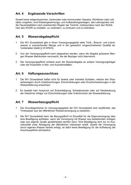 Wasserversorgungs-Reglement - Gemeinde Grossdietwil